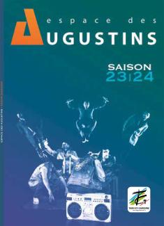 Un groupe de danse avec sept danseurs sur une affiche aux tons bleus 